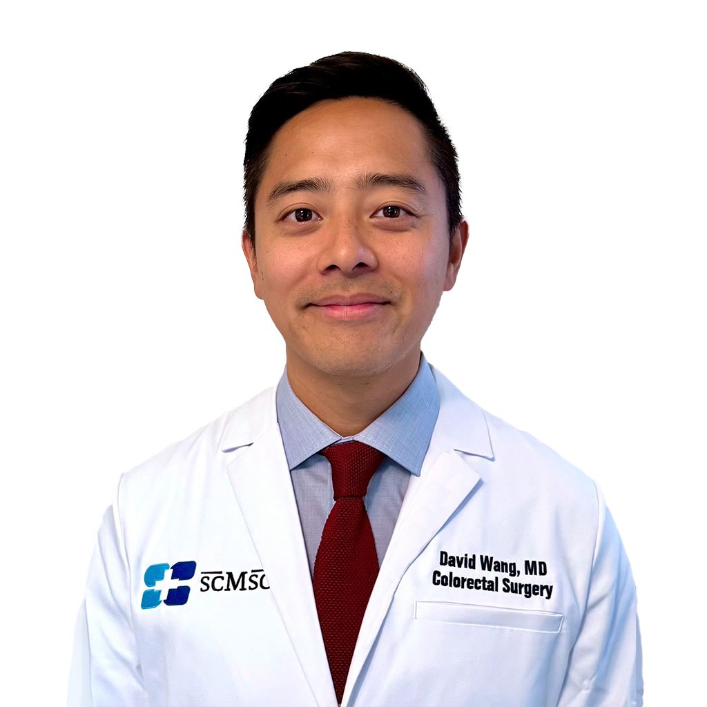 Dr David Wang, Colorectal Surgeon at SCMSC wearing his white coat